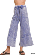 `Acid Washed Flare Hem Pants With Pockets Zenana