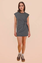 ND31733-Stripe Knit Sleeveless Mini Dress W/ Tie Detail