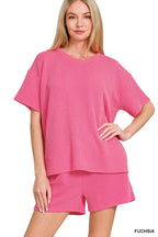 Corded Rib Short Sleeve Tee And Short Pants Set