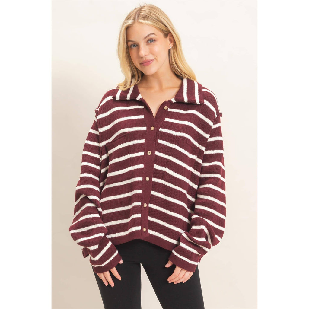 Striped Button Front Cardigan
