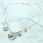 Ocean Inspired Seashell Starfish Charm Station Pearl Beaded Necklace