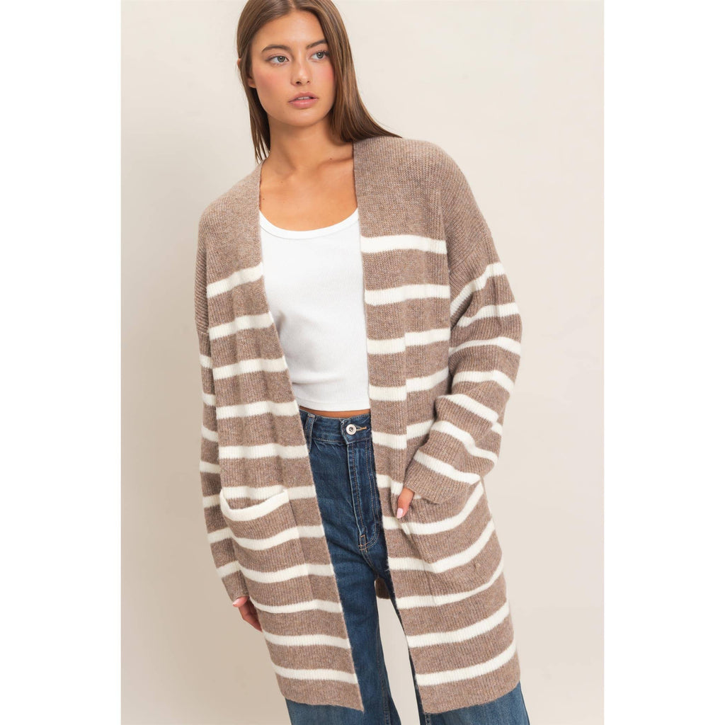 Open Front Stripe Cardigan