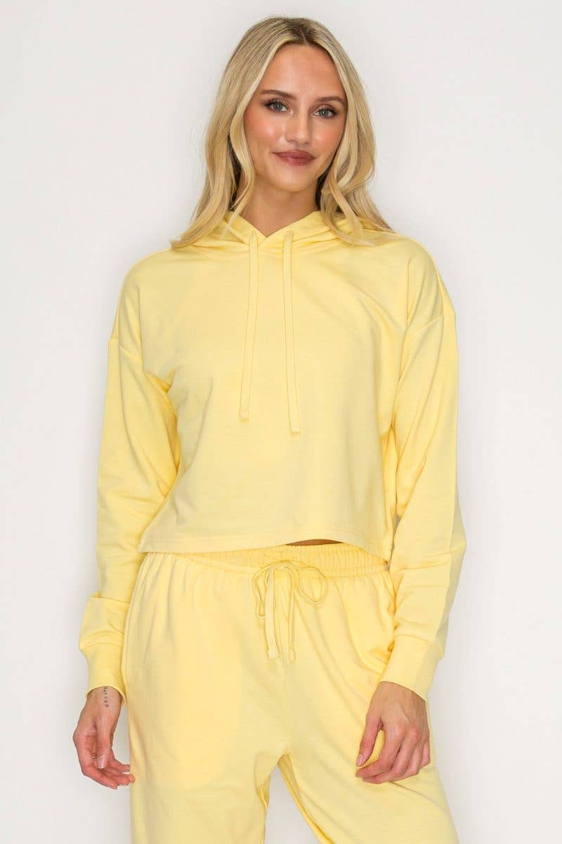 French Terry Cropped Pullover Hoodie