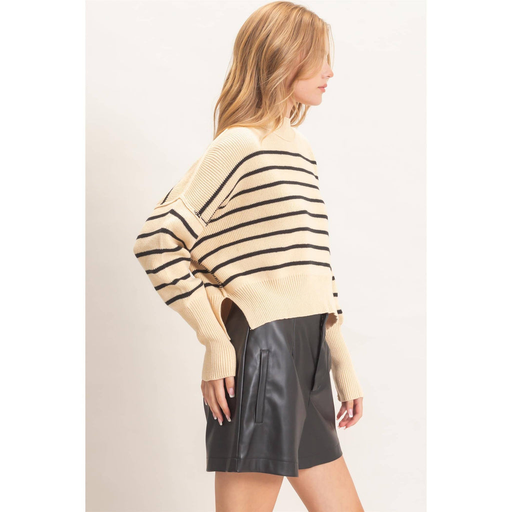 Striped Mock Neck Cropped Sweater