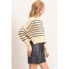 Striped Mock Neck Cropped Sweater