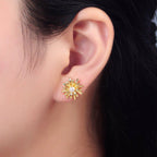 24K Gold Filled 15mm White Shell Pearl Sunflower Stud Earrings | P219