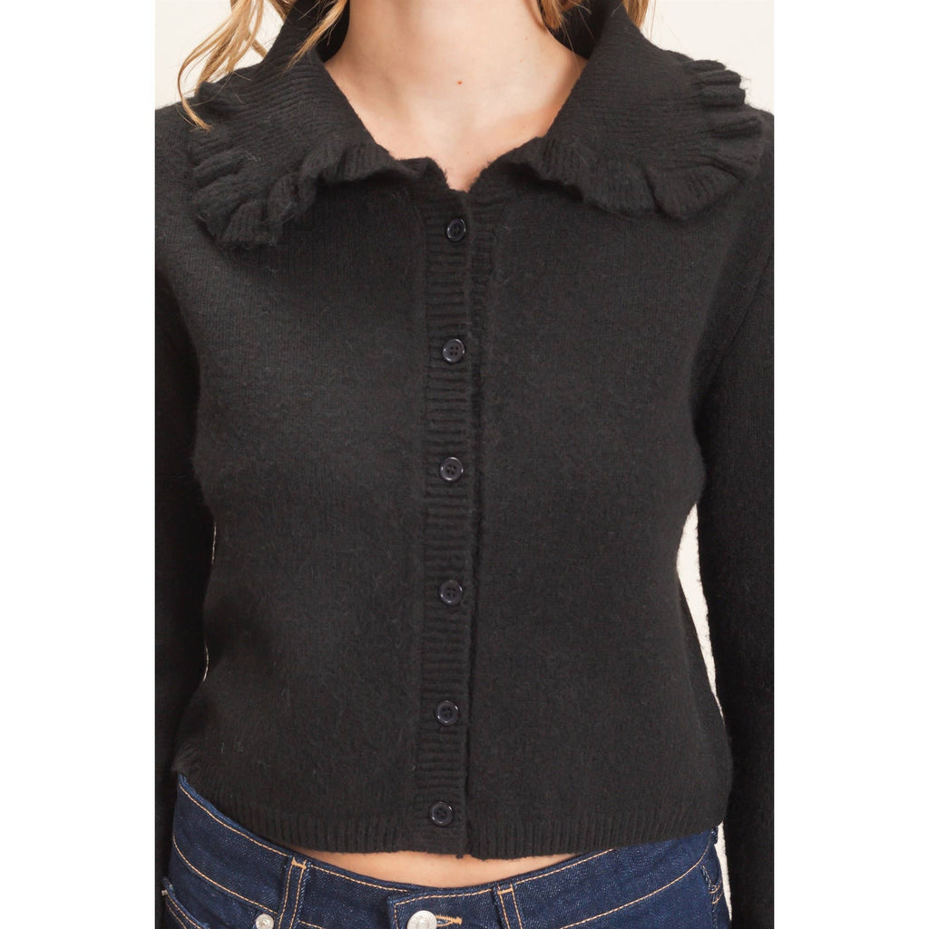 Ruffled Collar Knit Cardigan