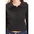 Ruffled Collar Knit Cardigan