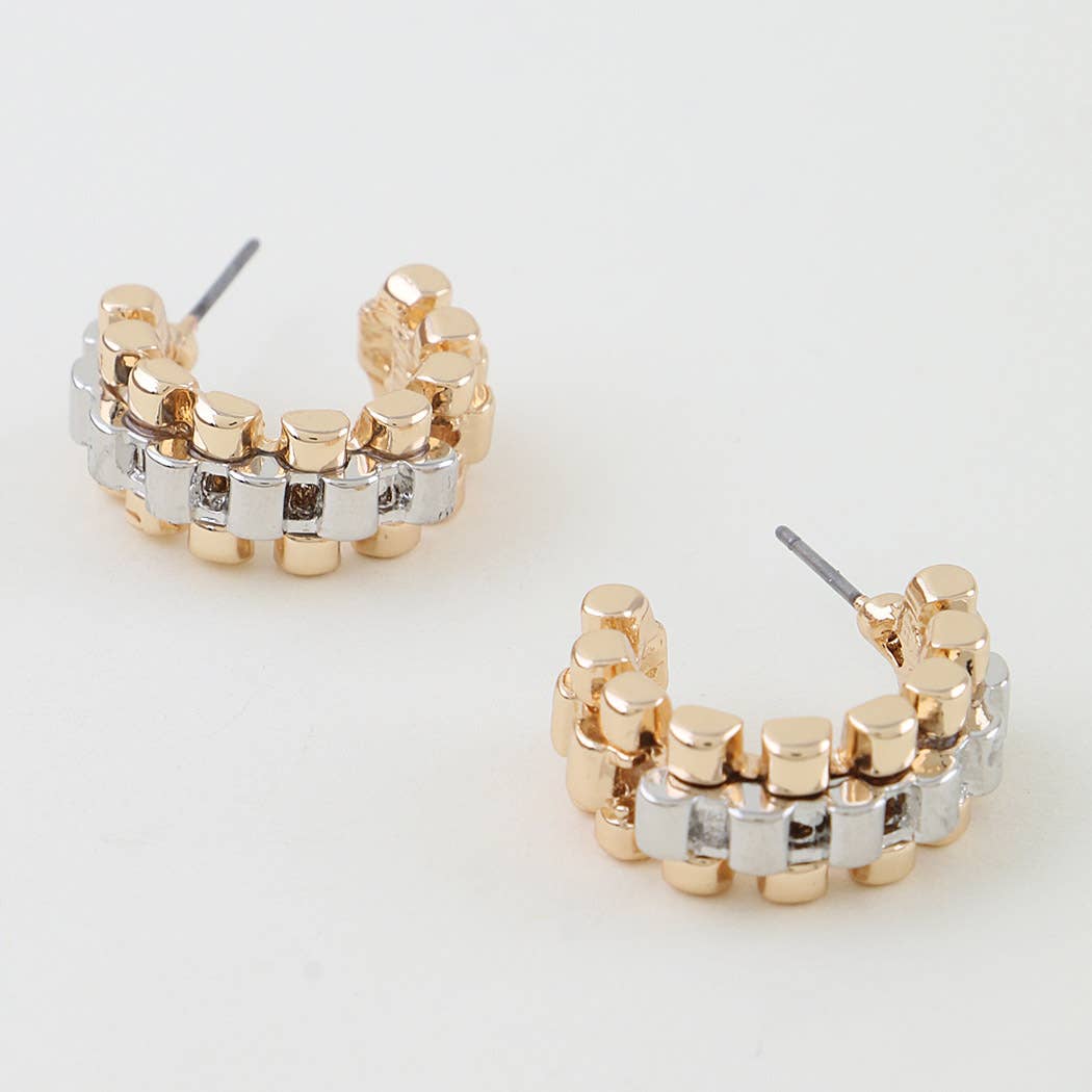 Multi Toned Box Chain Hoop Earrings