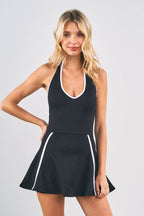 56005-CONTRAST BINDING HALTER DRESS