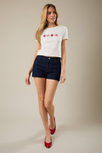 Crop Embroidered Strawberry Top