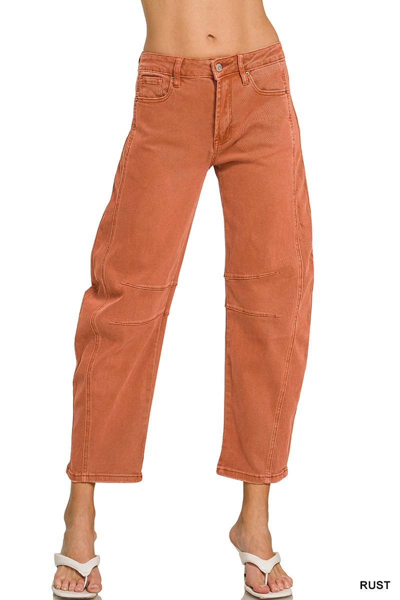 High Rise Barrel-leg Color Denim Pants
