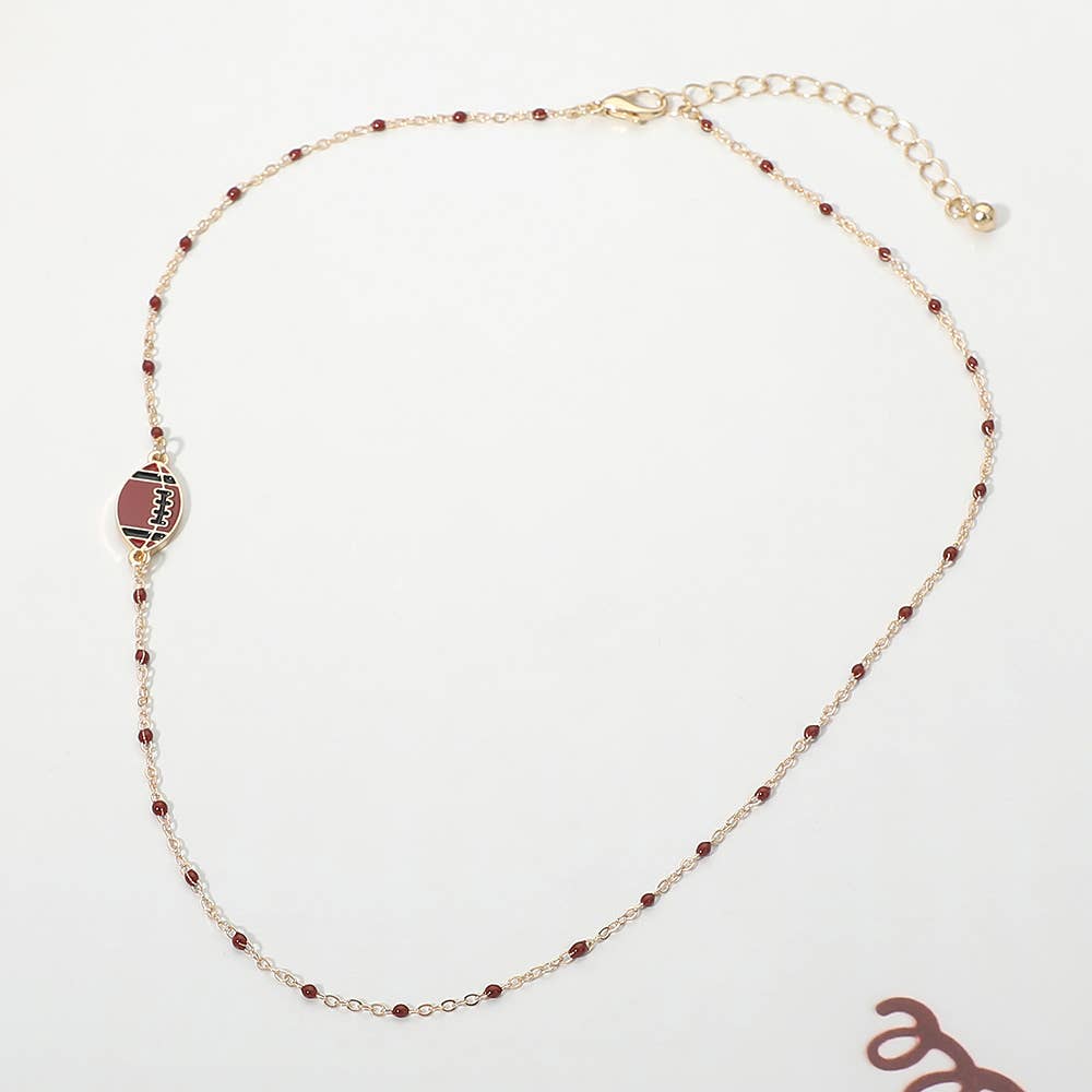 Football Charm Accent Dainty Beaded Game Day Chain Necklace