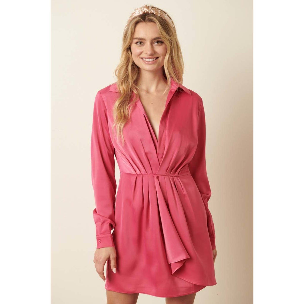 SATIN PLEAT DETAIL SHIRT DRESS