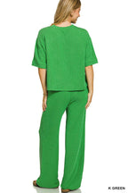 Raised Rib Short Sleeve Tee And Pants Set