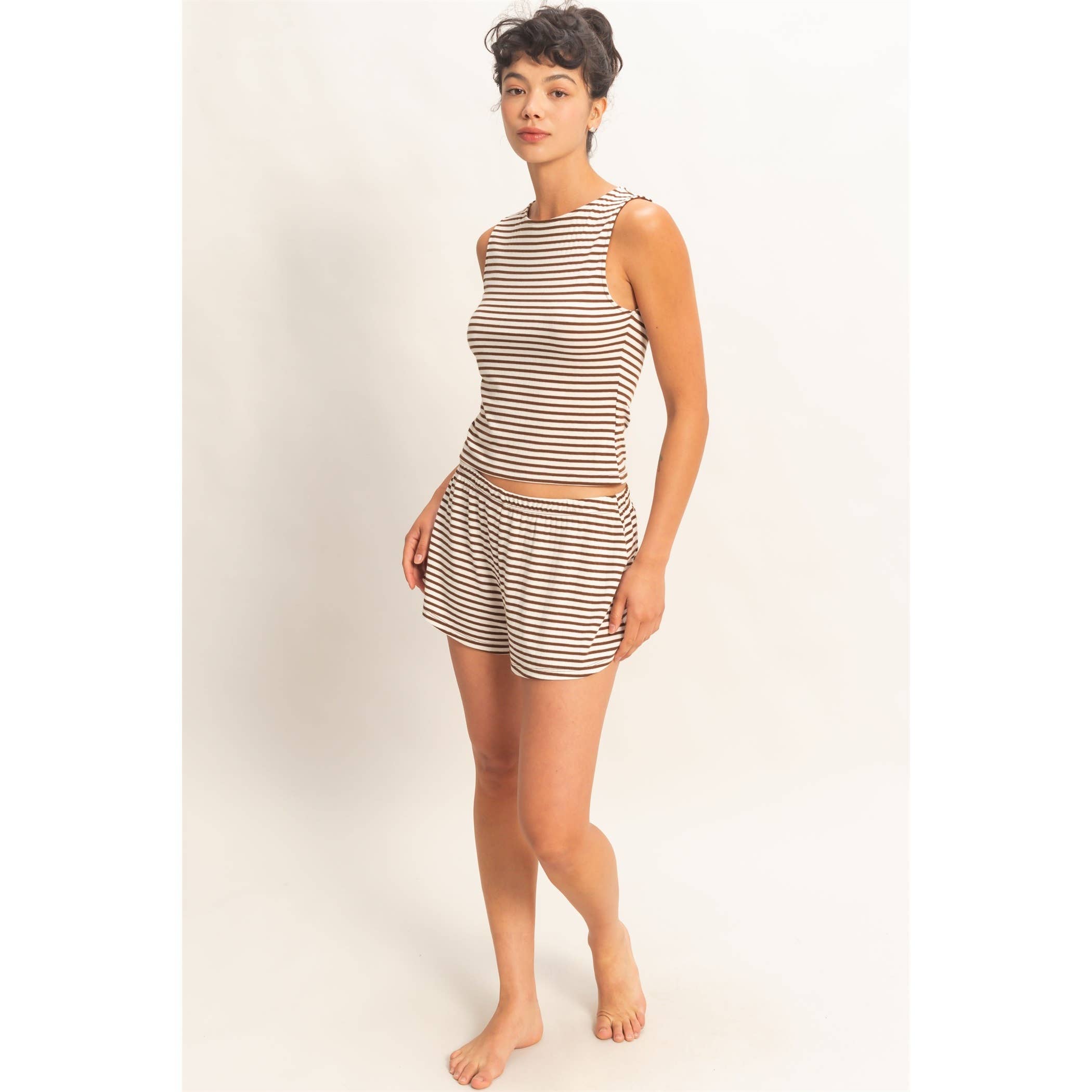 Striped Sleeveless Tank And Shorts Set