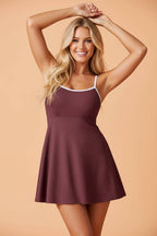 PRETTY BASH Colorblock Trim Ribbed Pocketed Dress