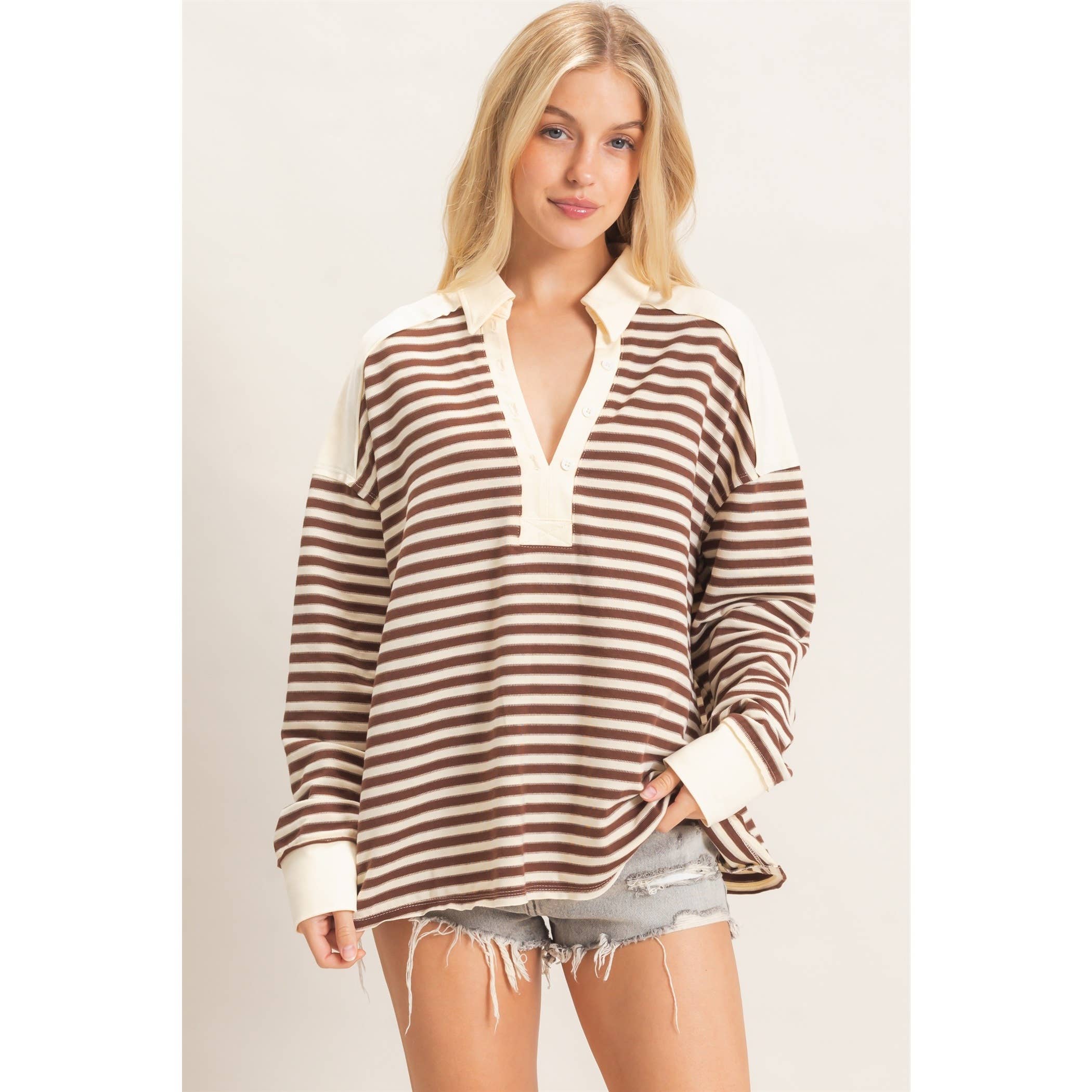 Striped Henley Sweatshirt