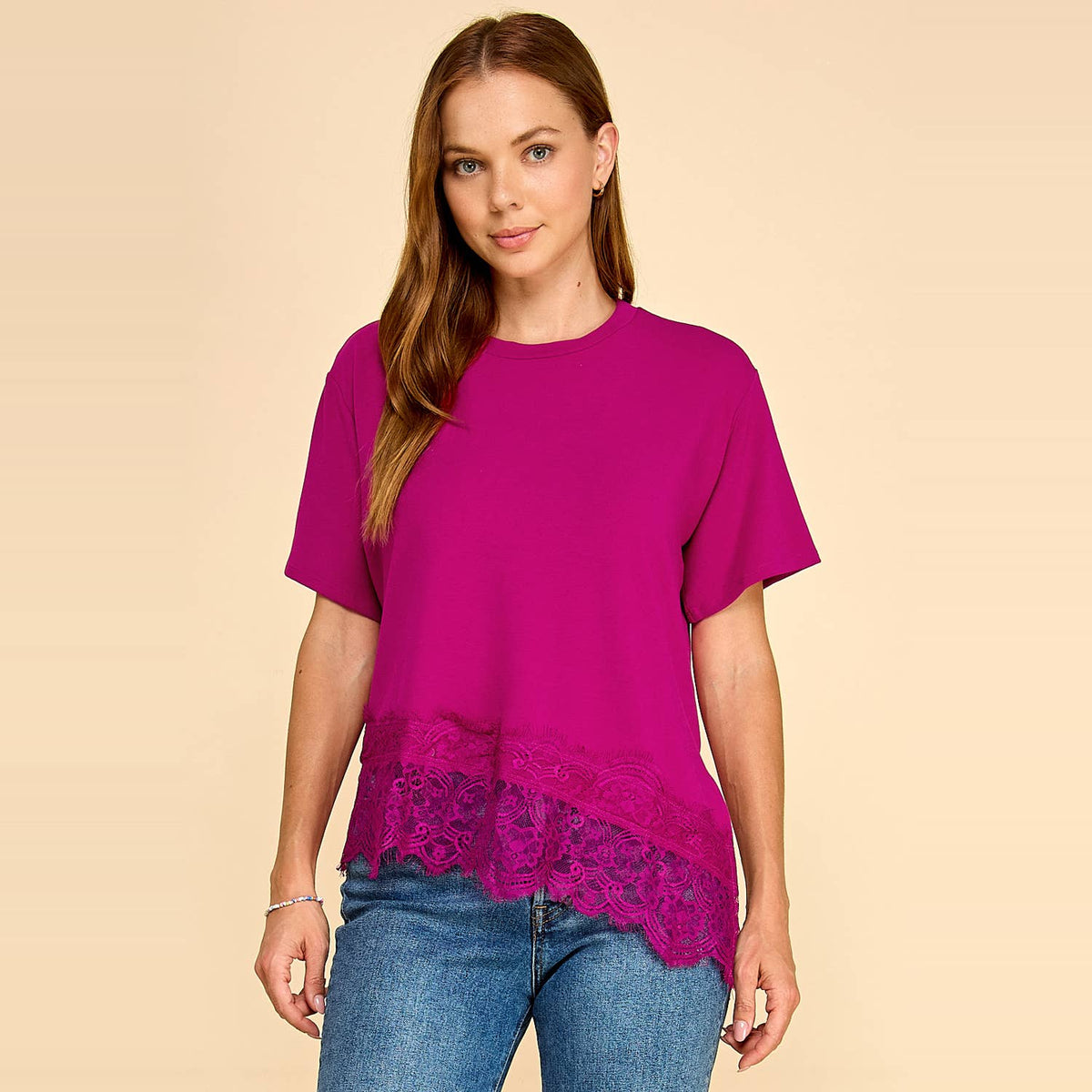 Asymmetrical Lace Trim Top B