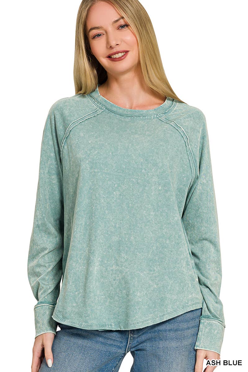 Washed Scoop Neck Long Sleeve Top Zenana