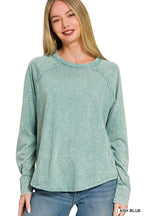 Washed Scoop Neck Long Sleeve Top Zenana