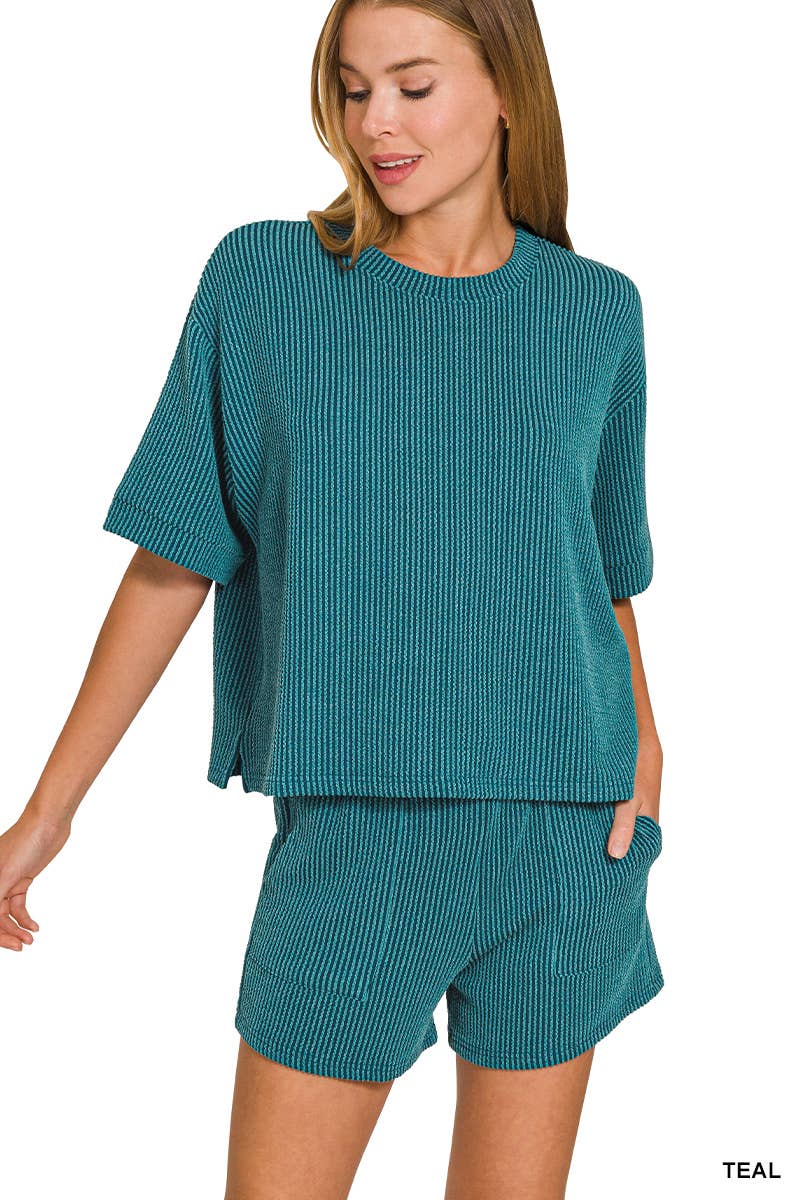 Corded Rib Short Sleeve Tee And Short Pants Set