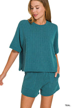 Corded Rib Short Sleeve Tee And Short Pants Set