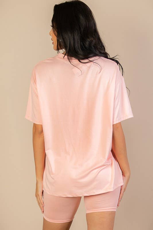 Loose Fit Top Oversize Shirts And Bike Shorts Set