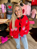 Strawberry Tie Front Cardigan