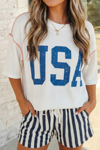 USA Graphic Half Sleeve Ribbed Top