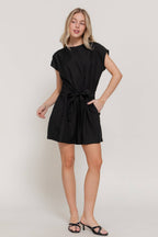 Short Sleeve Back Button Closure Detail Woven Romper