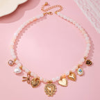 White Beaded Porcelain heart Multi-Charm Necklace | 80N92684