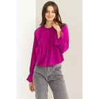 Pintuck Ruffle Detail Woven Blouse