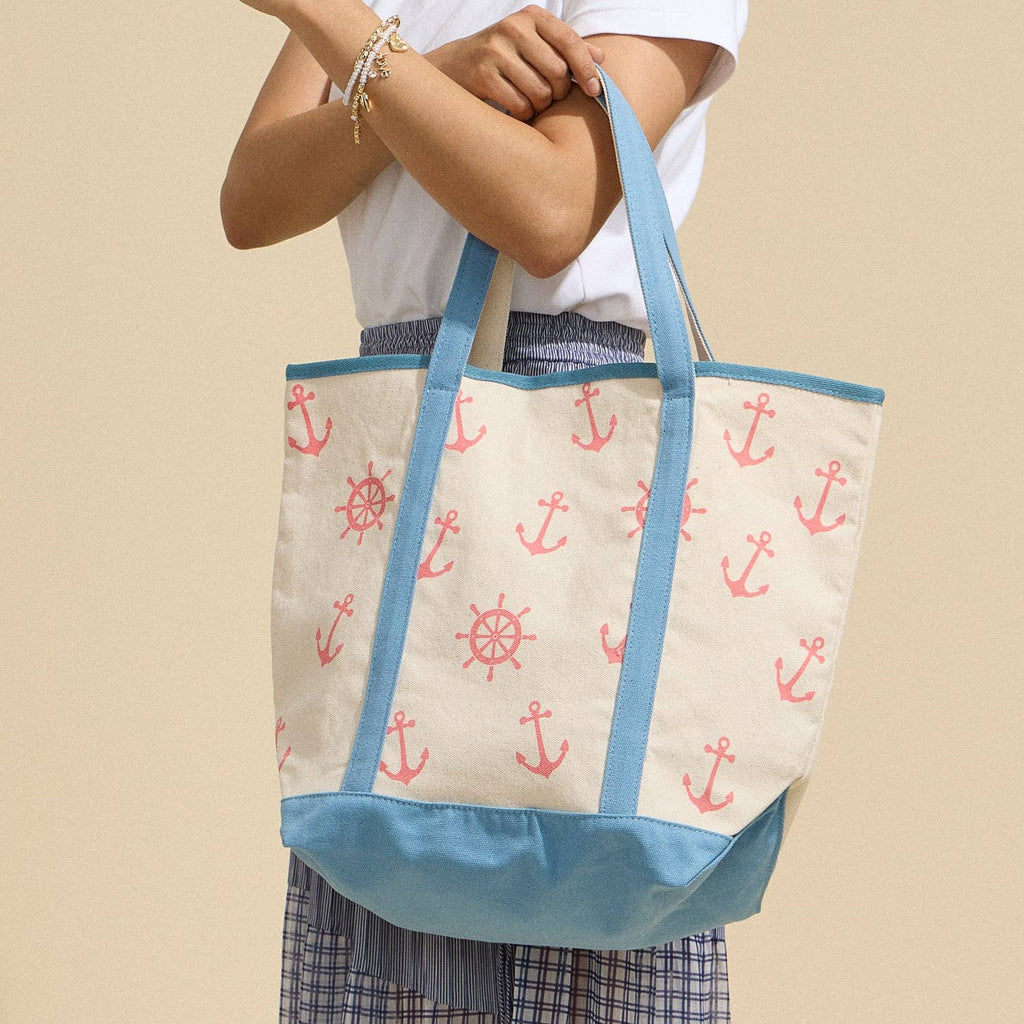 Large Nautical Print Canvas Tote | Beach Carry Bag