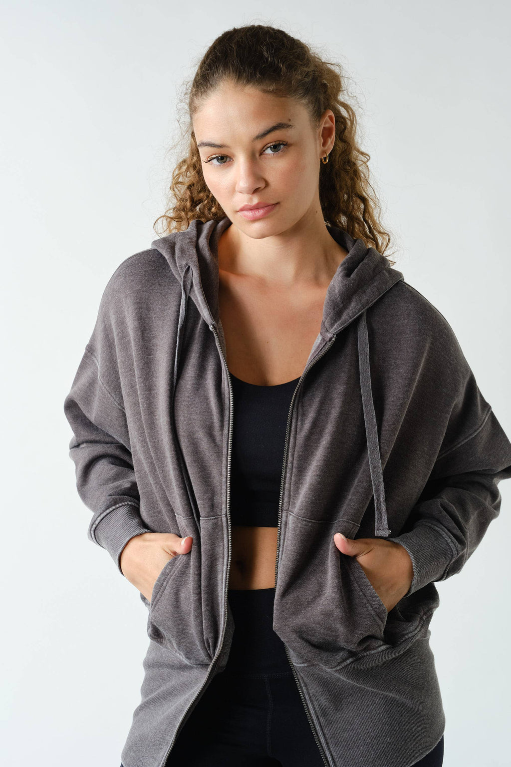 Fleece Hoodie Jacket with Tapered Sleeves