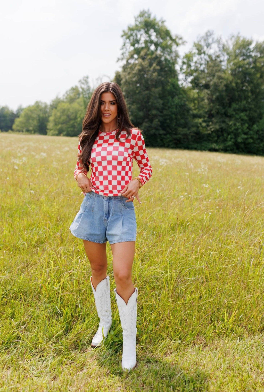 Fest Red Checkerboard Mesh Top