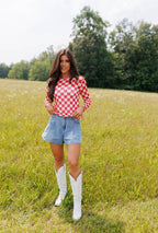 Fest Red Checkerboard Mesh Top