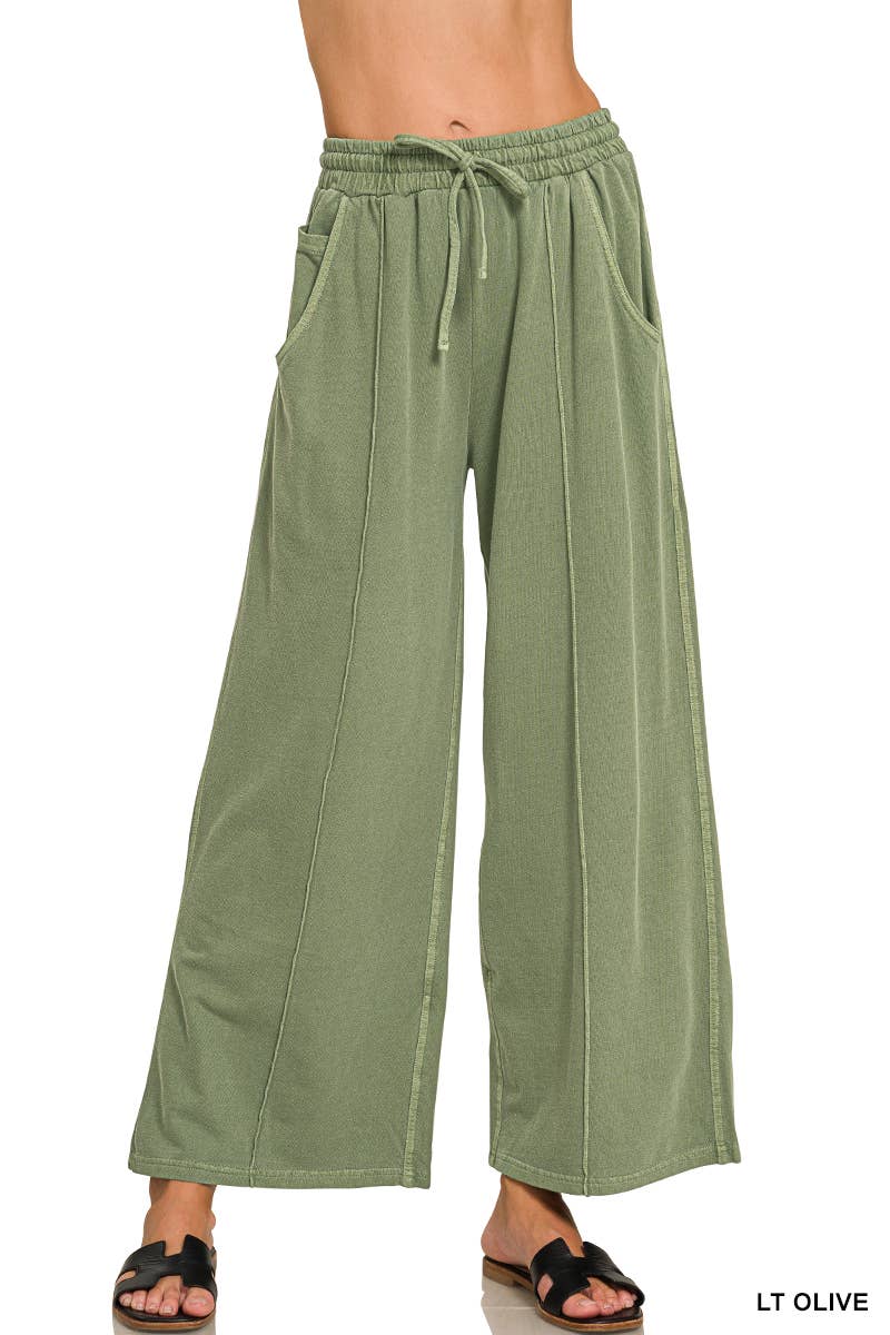French Terry Wide Leg Pigment Dye & Enzyme Wash Pants