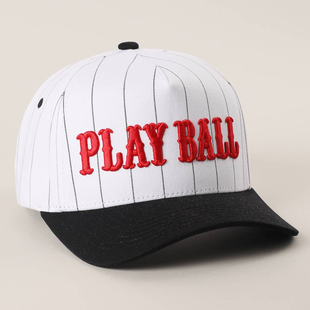 PLAY BALL Pinstripe Embroidered Trucker Hat