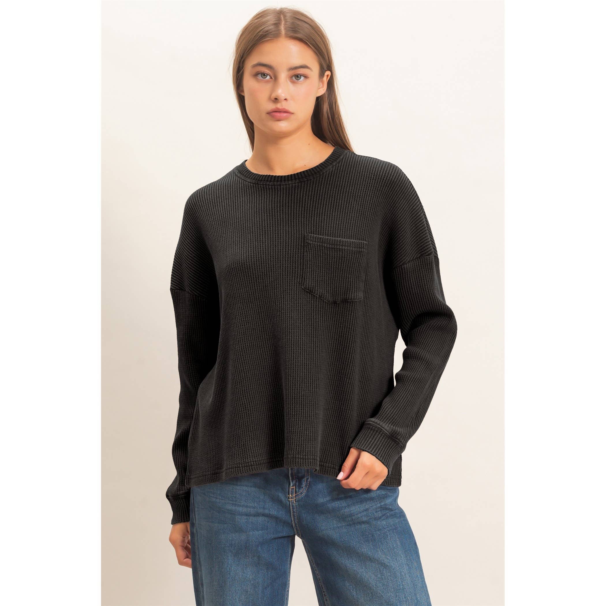 Mineral Wash Waffle Long Sleeve Top