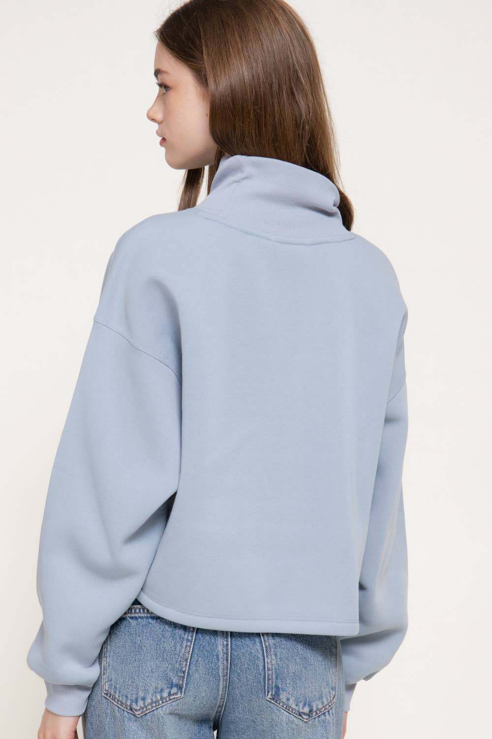 Long Sleeve Ribbed Mock Neck Inner Brushed Sweatshirt