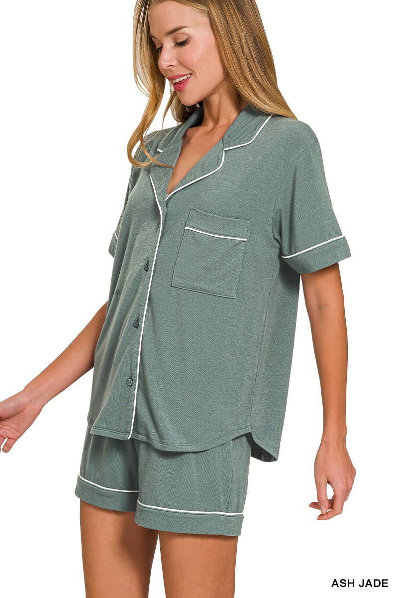 Button Down Shirts & Shorts Pajama Set Zenana