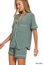 Button Down Shirts & Shorts Pajama Set Zenana