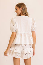 Football Print Tie-Front Babydoll Top