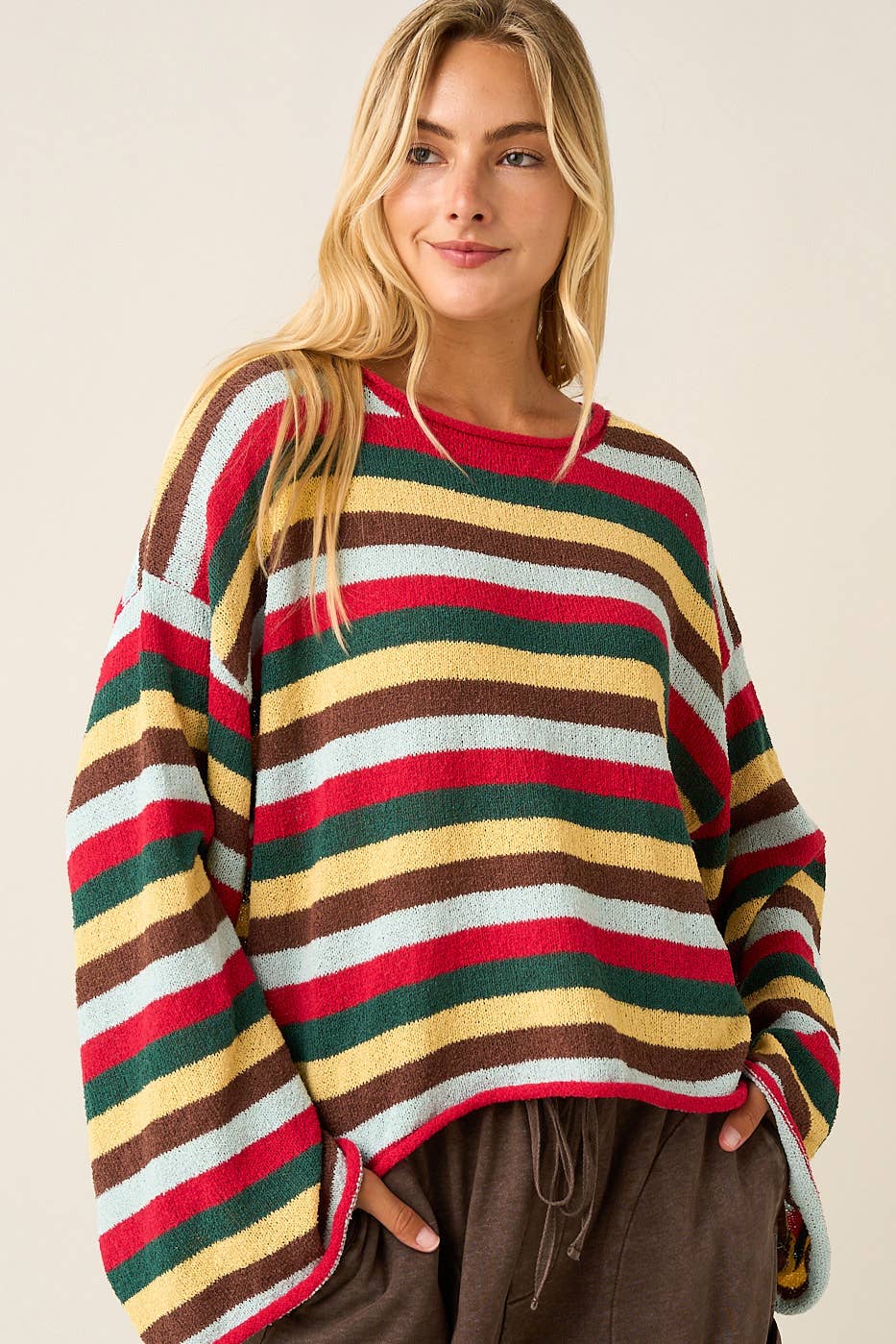 MULTICOLOR STRIPED SWEATER KNIT TOP