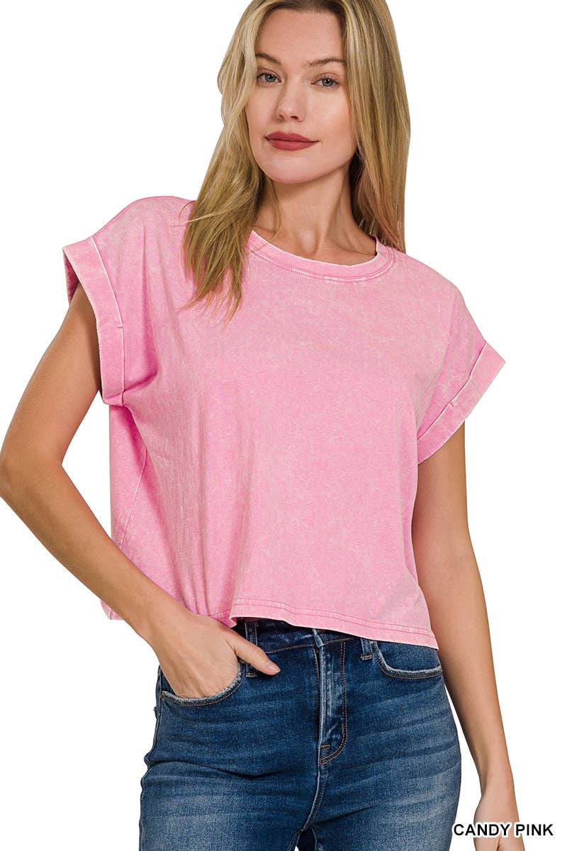 Washed Cotton Short Sleeve Top - Zenana