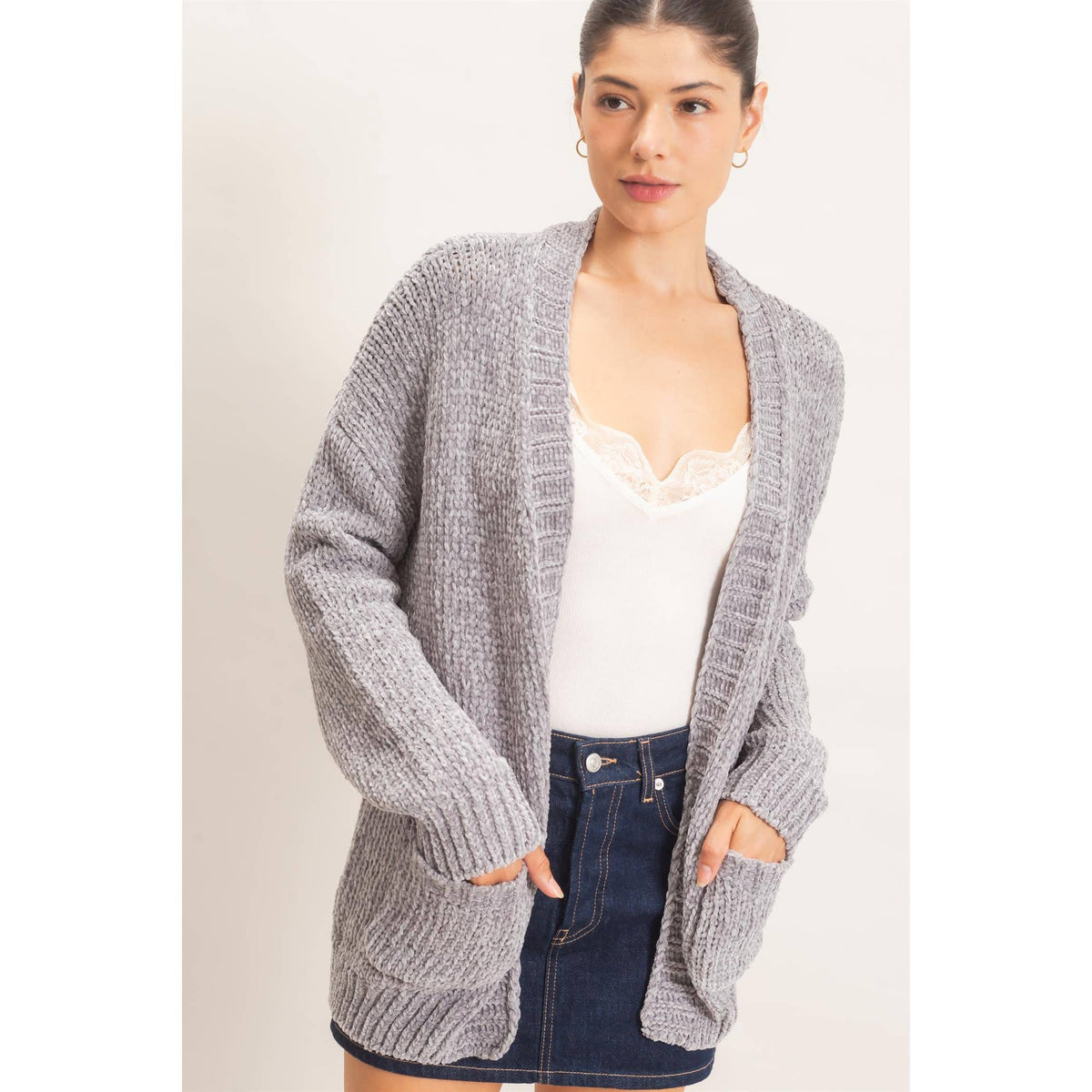Patch Pocket Chenille Cardigan