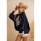 OVERSIZED PLAID GHOST APPLIQUE HALLOWEEN SWEATSHIRT