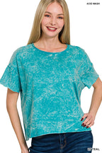 Crinkle washed crew neck short sleeve crop box tee - Zenana