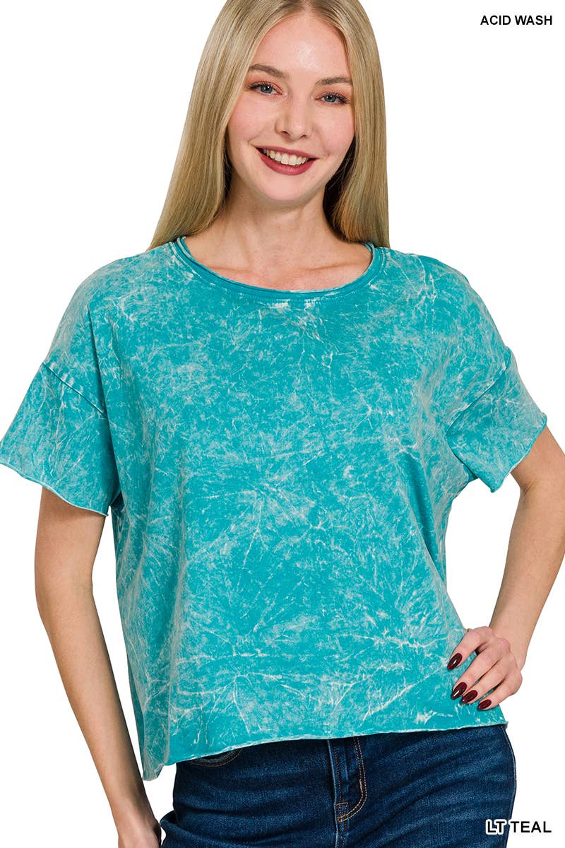Crinkle washed crew neck short sleeve crop box tee - Zenana